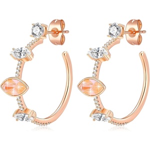 image:imageEVEVIC Austrian Crystal Half Hoop Earrings for Women14K Rose Gold Plated  Austrian crystal sculpted halfhoop silhouette 14K rose gold plated brass sparkling CZ accents pushback postsPink Opal Main Crystal