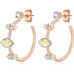 image:imageEVEVIC Austrian Crystal Half Hoop Earrings for Women14K Rose Gold Plated  Austrian crystal sculpted halfhoop silhouette 14K rose gold plated brass sparkling CZ accents pushback postsYellow Gold Main Crystal
