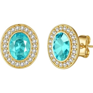 image:imageEVEVIC Austrian Crystal Halo Oval Stud Earrings for Women Trendy14k Gold Plated Hypoallergenic Earring Jewelry GiftAquamarine