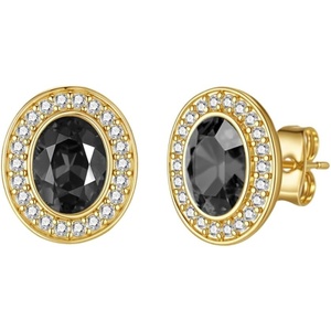 image:imageEVEVIC Austrian Crystal Halo Oval Stud Earrings for Women Trendy14k Gold Plated Hypoallergenic Earring Jewelry GiftGreyBlack