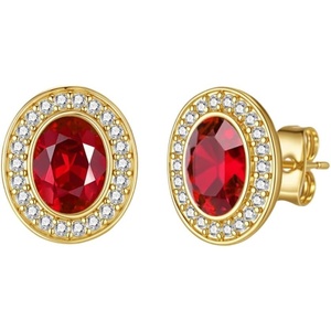 image:imageEVEVIC Austrian Crystal Halo Oval Stud Earrings for Women Trendy14k Gold Plated Hypoallergenic Earring Jewelry GiftRed