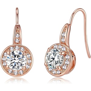 image:imageEVEVIC Austrian Crystal Halo Round Drop Dangle Earrings for Women 14K Gold Plated Hypoallergenic Earring Trendy Jewelry GiftsWhite Crystal Gold Tone