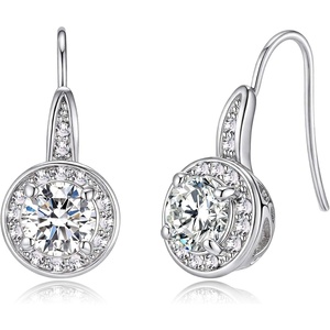 image:imageEVEVIC Austrian Crystal Halo Round Drop Dangle Earrings for Women 14K Gold Plated Hypoallergenic Earring Trendy Jewelry GiftsWhite Crystal Silver Tone