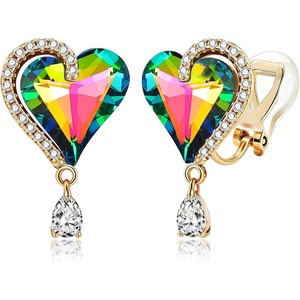 image:imageEVEVIC Austrian Crystal Heart Clip on Earrings for Women Trendy Halo Teardrop 14K Gold Plated Hypoallergenic Non Piercing Comfortable Jewelry GiftVitrail Medium