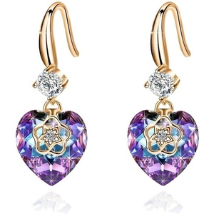 image:imageEVEVIC Austrian Crystal Hollow Heart Drop Earrings for Women French Hook  14K GoldPlated Finish Heart Dangle Earrings Hollow Floral Center Sparkling Top Stone Date Night And Dinner WearVitrail Light Rose Goldtone