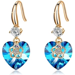 image:imageEVEVIC Austrian Crystal Hollow Heart Drop Earrings for Women French Hook  14K GoldPlated Finish Heart Dangle Earrings Hollow Floral Center Sparkling Top Stone Date Night And Dinner WearBermuda Blue Rose Goldtone