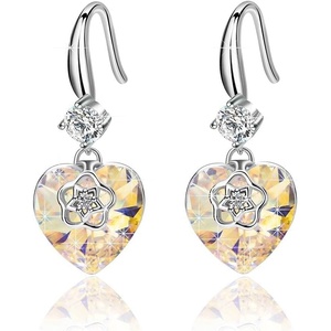 image:imageEVEVIC Austrian Crystal Hollow Heart Drop Earrings for Women French Hook  14K GoldPlated Finish Heart Dangle Earrings Hollow Floral Center Sparkling Top Stone Date Night And Dinner WearAurora Borealis
