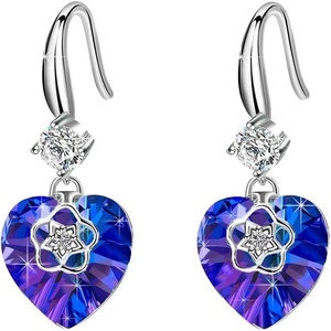 image:imageEVEVIC Austrian Crystal Hollow Heart Drop Earrings for Women French Hook  14K GoldPlated Finish Heart Dangle Earrings Hollow Floral Center Sparkling Top Stone Date Night And Dinner WearViolet