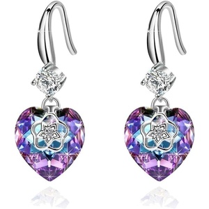 image:imageEVEVIC Austrian Crystal Hollow Heart Drop Earrings for Women French Hook  14K GoldPlated Finish Heart Dangle Earrings Hollow Floral Center Sparkling Top Stone Date Night And Dinner WearVitrail Light