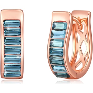 image:imageEVEVIC Austrian Crystal Huggie Hoop Earrings for Women Trendy Hypoallergenic 14K Small Rose Gold Plated Hoops Earring Jewelry GiftsBlue