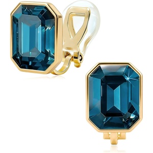 image:imageEVEVIC Austrian Crystal Octagon Clip On Earrings for Women Fashion 14K Gold Plated Non Pierced for Sensitive Ears Jewelry GiftsDark Blue