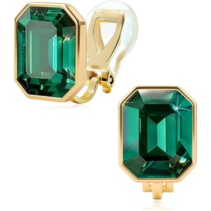 image:imageEVEVIC Austrian Crystal Octagon Clip On Earrings for Women Fashion 14K Gold Plated Non Pierced for Sensitive Ears Jewelry GiftsEmerald