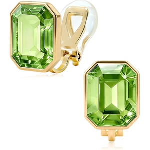 image:imageEVEVIC Austrian Crystal Octagon Clip On Earrings for Women Fashion 14K Gold Plated Non Pierced for Sensitive Ears Jewelry GiftsFern Green