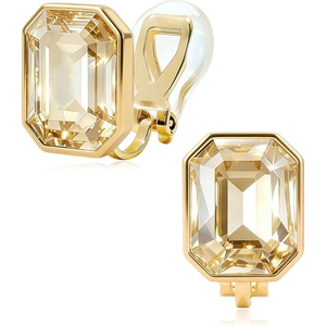 image:imageEVEVIC Austrian Crystal Octagon Clip On Earrings for Women Fashion 14K Gold Plated Non Pierced for Sensitive Ears Jewelry GiftsLight Topaz