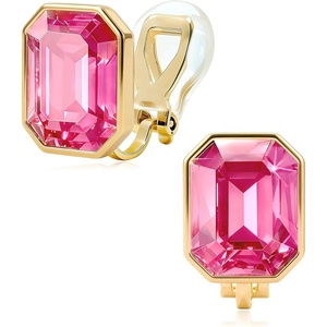 image:imageEVEVIC Austrian Crystal Octagon Clip On Earrings for Women Fashion 14K Gold Plated Non Pierced for Sensitive Ears Jewelry GiftsPink