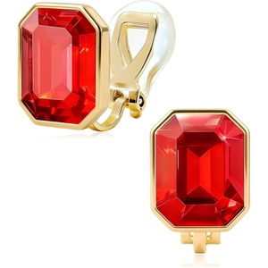 image:imageEVEVIC Austrian Crystal Octagon Clip On Earrings for Women Fashion 14K Gold Plated Non Pierced for Sensitive Ears Jewelry GiftsRed