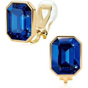 image:imageEVEVIC Austrian Crystal Octagon Clip On Earrings for Women Fashion 14K Gold Plated Non Pierced for Sensitive Ears Jewelry GiftsSapphire