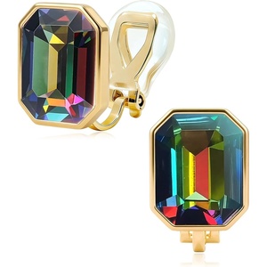 image:imageEVEVIC Austrian Crystal Octagon Clip On Earrings for Women Fashion 14K Gold Plated Non Pierced for Sensitive Ears Jewelry GiftsVitrail Medium
