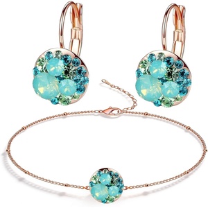 image:imageEVEVIC Austrian Crystal Rhinestone Leverback Drop Earrings and Bracelet Set for Women 14K Gold Plated Dainty Colorful Charm Jewelry Gift Green