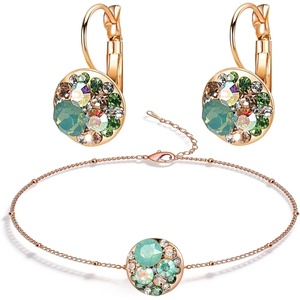 image:imageEVEVIC Austrian Crystal Rhinestone Leverback Drop Earrings and Bracelet Set for Women 14K Gold Plated Dainty Colorful Charm Jewelry Gift Green Opal