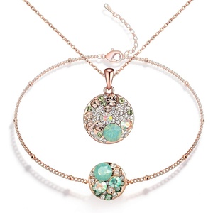 image:imageEVEVIC Austrian Crystal Rhinestone Necklace and Bracelet Set for Women 14K Gold Plated Dainty Colorful Charm Jewelry Gift Green Opal