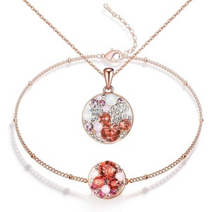 image:imageEVEVIC Austrian Crystal Rhinestone Necklace and Bracelet Set for Women 14K Gold Plated Dainty Colorful Charm Jewelry Gift Red