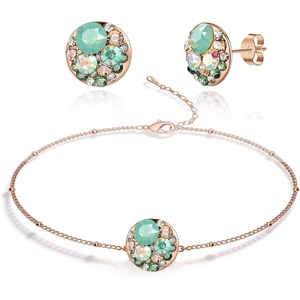 image:imageEVEVIC Austrian Crystal Rhinestone Stud Earrings and Bracelet for Women 14K Gold Plated Dainty Colorful Charm Jewelry Gift Green Opal