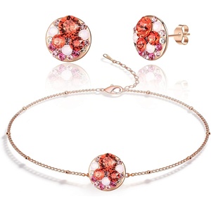 image:imageEVEVIC Austrian Crystal Rhinestone Stud Earrings and Bracelet for Women 14K Gold Plated Dainty Colorful Charm Jewelry Gift Red