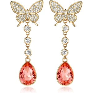 image:imageEVEVIC Austrian Crystal Teardrop Butterfly Dangle Stud Earrings for Women 14K Gold Plated Drop Earring Hypoallergenic Jewelry GiftsPadparadscha