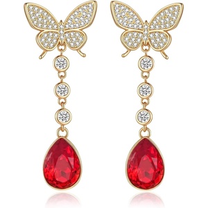 image:imageEVEVIC Austrian Crystal Teardrop Butterfly Dangle Stud Earrings for Women 14K Gold Plated Drop Earring Hypoallergenic Jewelry GiftsRed