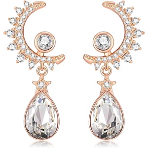 image:imageEVEVIC Austrian Crystal Teardrop Moon Star Celestial Dangle Earrings for Women 14K Rose Gold Plated Hypoallergenic Drop Earring Jewelry GiftsWhite