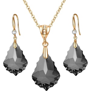 image:imageEVEVIC Austrian Crystals Baroque Pendant Necklace Earrings for Women 14K Gold Plated Hypoallergenic Hook Drop Dangle Earrings Jewelry Set Black