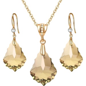 image:imageEVEVIC Austrian Crystals Baroque Pendant Necklace Earrings for Women 14K Gold Plated Hypoallergenic Hook Drop Dangle Earrings Jewelry Set Light Topaz