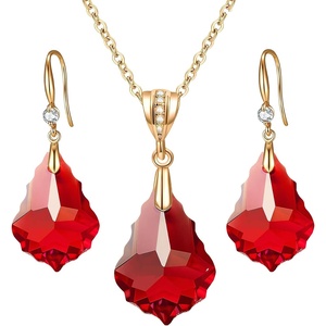 image:imageEVEVIC Austrian Crystals Baroque Pendant Necklace Earrings for Women 14K Gold Plated Hypoallergenic Hook Drop Dangle Earrings Jewelry Set Red