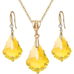 image:imageEVEVIC Austrian Crystals Baroque Pendant Necklace Earrings for Women 14K Gold Plated Hypoallergenic Hook Drop Dangle Earrings Jewelry Set Yellow