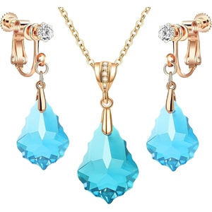 image:imageEVEVIC Austrian Crystals Baroque Pendant Necklace Earrings for Women 14K Gold Plated Hypoallergenic Jewelry SetAqua