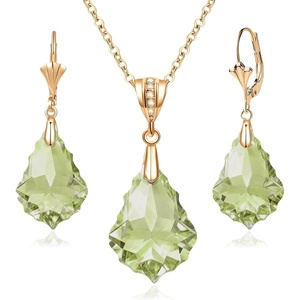 image:imageEVEVIC Austrian Crystals Baroque Pendant Necklace Earrings for Women 14K Gold Plated Hypoallergenic Jewelry SetGreen