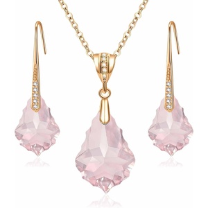 image:imageEVEVIC Austrian Crystals Baroque Pendant Necklace Earrings for Women 14K Gold Plated Hypoallergenic Leverback Drop Dangle Earrings Jewelry Set