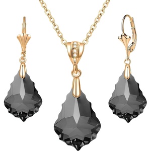 image:imageEVEVIC Austrian Crystals Baroque Pendant Necklace Earrings for Women 14K Gold Plated Hypoallergenic Leverback Drop Dangle Earrings Jewelry Set Black