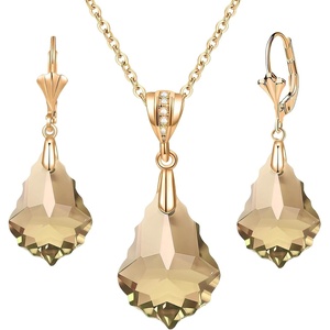 image:imageEVEVIC Austrian Crystals Baroque Pendant Necklace Earrings for Women 14K Gold Plated Hypoallergenic Leverback Drop Dangle Earrings Jewelry Set Light Topaz