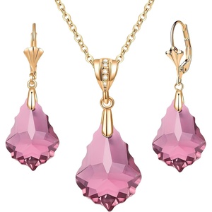 image:imageEVEVIC Austrian Crystals Baroque Pendant Necklace Earrings for Women 14K Gold Plated Hypoallergenic Leverback Drop Dangle Earrings Jewelry Set Pink