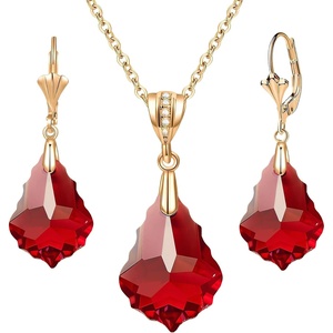 image:imageEVEVIC Austrian Crystals Baroque Pendant Necklace Earrings for Women 14K Gold Plated Hypoallergenic Leverback Drop Dangle Earrings Jewelry Set Red