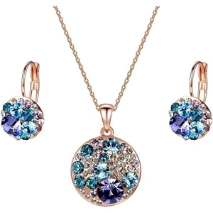 image:imageEVEVIC Austrian Crystals Round Disc Pendant Necklace Earrings for Women 14K Gold Plated Hypoallergenic Jewelry SetsPurple Main CrystalRose Goldtone