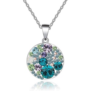 image:imageEVEVIC Austrian Crystals Round Disc Pendant Necklaces for Women Fashion 14K Gold Plated Hypoallergenic Dainty JewelryBlue Green CrystalsSilvertone