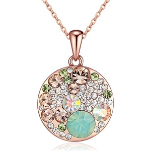 image:imageEVEVIC Austrian Crystals Round Disc Pendant Necklaces for Women Fashion 14K Gold Plated Hypoallergenic Dainty JewelryGreen OpalAurora Borealis Crystal