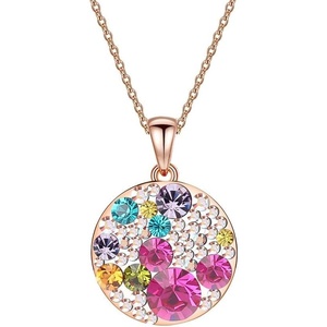 image:imageEVEVIC Austrian Crystals Round Disc Pendant Necklaces for Women Fashion 14K Gold Plated Hypoallergenic Dainty JewelryRose Main CrystalRose Goldtone