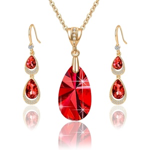 image:imageEVEVIC Austrian Crystals Teardrop Pendant Necklace and Earrings Sets for Women 14K Gold Plated Hypoallergenic Jewelry GiftsRed