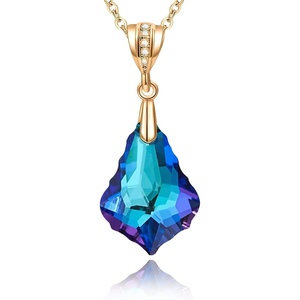 image:imageEVEVIC Austrian Crystals Teardrop Pendant Necklace for Women  14K gold plated brass162 adjustable chainlobster claspclassic teardrop crystal designgift boxBermuda Blue