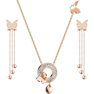 image:imageEVEVIC Butterfly Necklace and Dangle Earrings Set for Women  14K GoldPlated Stainless SteelAdjustable Lobster Clasp Gift For WomenStyleB RoseGoldtone