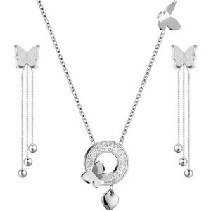 image:imageEVEVIC Butterfly Necklace and Dangle Earrings Set for Women  14K GoldPlated Stainless SteelAdjustable Lobster Clasp Gift For WomenStyleB Silvertone